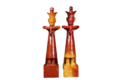 A Pair Vintage Chinese Hetian Jade Carved Figure Statues