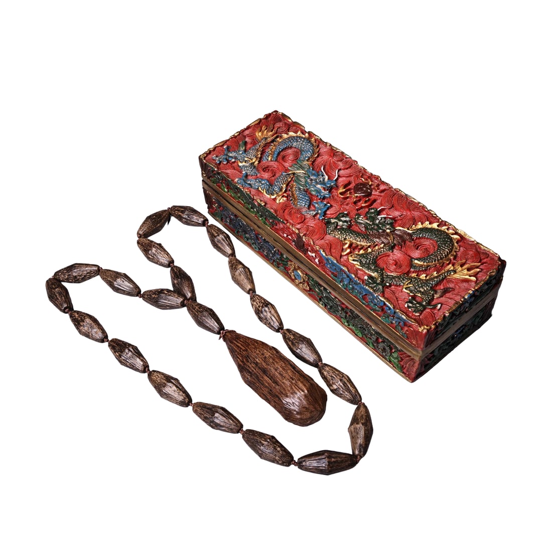 Vintage Chinese Chenxiang Wood Beads Necklace w Lacquerware Box: Vintage Chinese Chenxiang Wood Beads Necklace w Lacquerware BoxDimension: 20 (mm) 0.79 (inches) Weight: 0.12 lbs/ 55 g