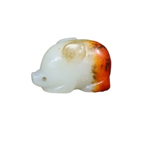 Chinese Hetian Jade Carved Fortune Pig Pendant