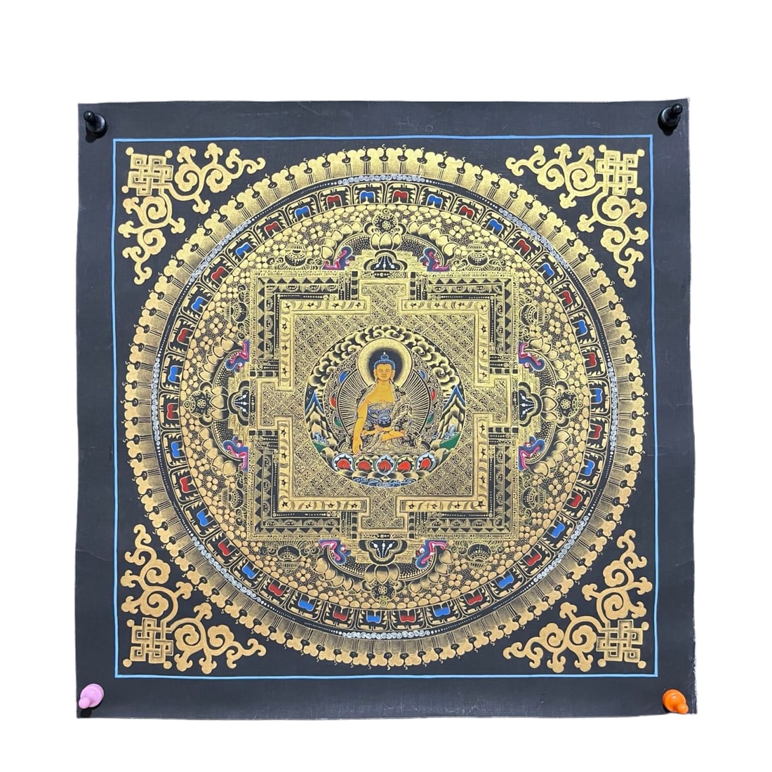 Hand Drawn Siddhartha Buddha Tangka: Hand Drawn Siddhartha Buddha TangkaDimension: 550 x 550 (mm) 21.65 x 21.65 (inches)