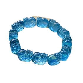 Beautiful Natural Aquamarine Carved Fortune Pixiu Beads Bracelet