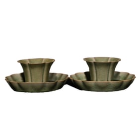 A Pair Chinese Ru Kiln Porcelain Cup w Saucer