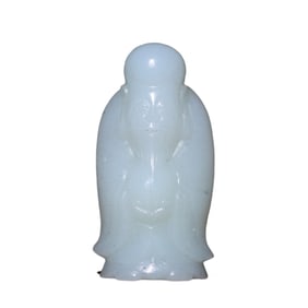 Chinese Hetian Jade Carved Longevity Taoism Deity Statue