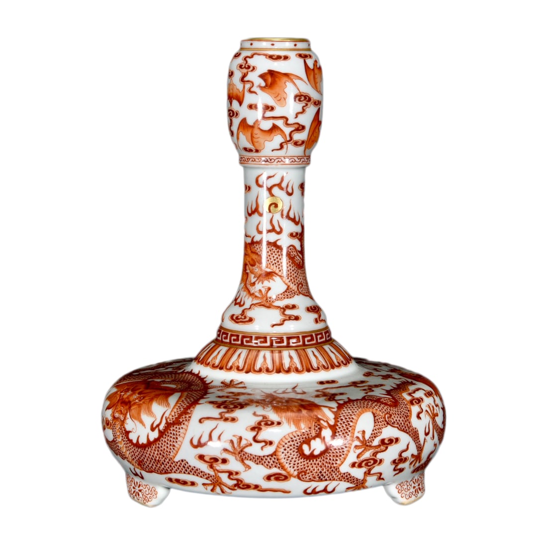 Chinese Gilt Edge Iron Red Glaze Fortune Dragon Design Porcelain Vase: Chinese Gilt Edge Iron Red Glaze Fortune Dragon Design Porcelain VaseDimension: 230 x 175 (mm)9.05 x 6.89 (inches)