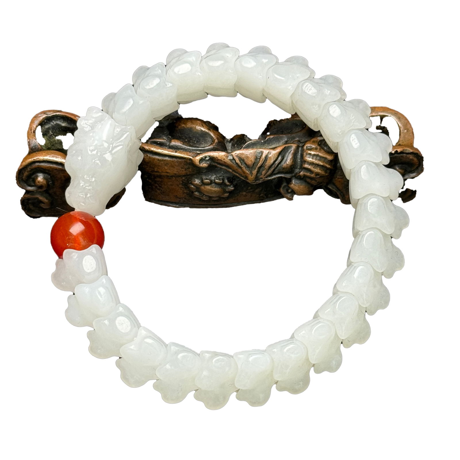Chinese Hetian Jade Carved Fortune Dragon Beads Bracelet: Chinese Hetian Jade Carved Fortune Dragon Beads BraceletDimension: 18 x 14 (mm) 0.71 x 0.55 (inches) Weight: 0.16 lbs/ 71 g