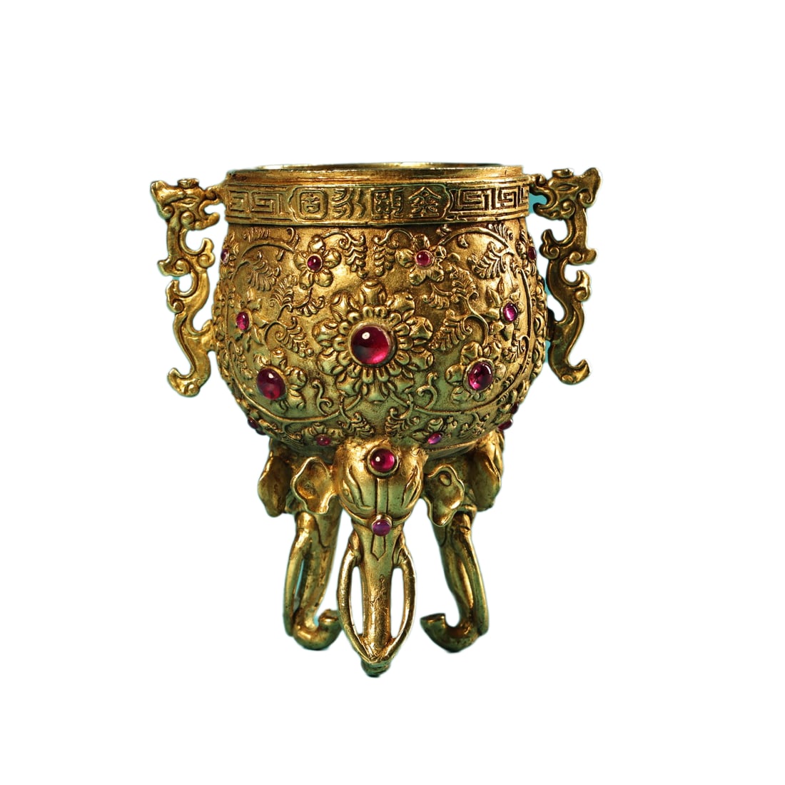 Vintage Chinese Gilt Gold Copper Inlay Gem Wine Cup: Vintage Chinese Gilt Gold Copper Inlay Gem Wine CupDimension: 120 x 110 (mm) 4.72 x 4.33 (inches) Weight: 1.10 lbs/ 500 g