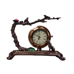 Vintage Copper Inlay Gem Mechanical Clock