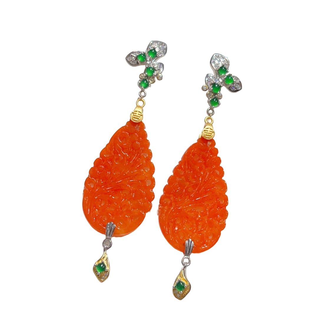 A Pair Beautiful 925 Silver Inlay Jadeite Earrings: A Pair Beautiful 925 Silver Inlay Jadeite Earrings