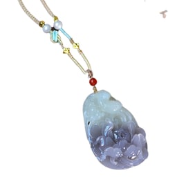 Chinese Hetian Jade Carved Flower Bird Pendant