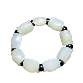 Chinese Hetian Jade Carved Turtle Shell Beads Bracelet