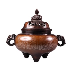 Vintage Chinese Copper Inlay Silver Wires Fortune Elephant Incense Burner