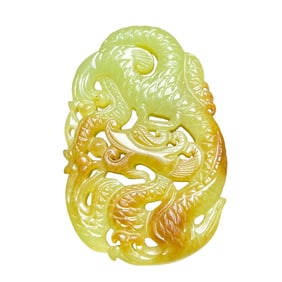 Vintage Chinese Hetian Jade Carved Fortune Dragon Pendant