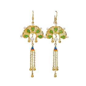 A Pair Beautiful 925 Silver Inlay Green Hetian Jade Earring