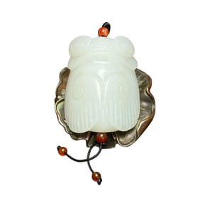 Chinese Hetian Jade Carved Fortune Cicada Pendant