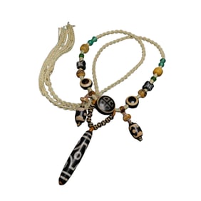 Hand Woven Tibetan 6 Eye DZI Agate & Agate Beads Necklace