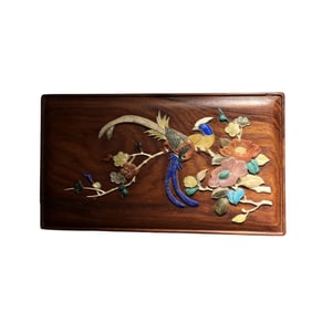Vintage Chinese Huali Wood Inlay Shell Flowers Bird Jewellery Box