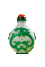 Chinese Peking Glass Low Relief Fortune Dragon Snuff Bottle