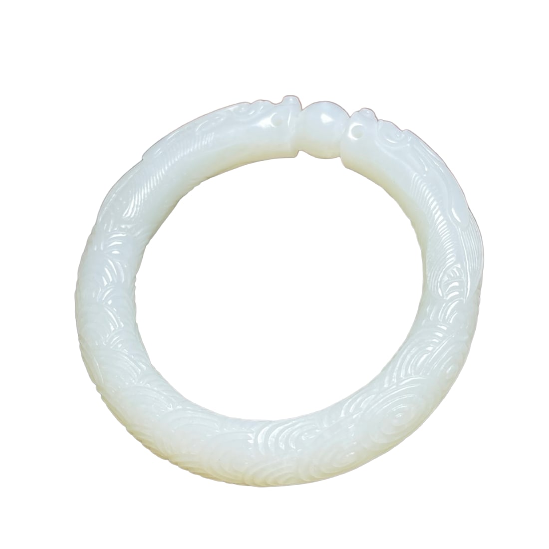 Inside Diameter 58 MM Chinese Hetian Jade Double Dragon Bracelet: Inside Diameter 58 MM Chinese Hetian Jade Double Dragon BraceletInside Diameter: 58 (mm) 2.28 (inches)Weight:0.14 lbs/ 65 g