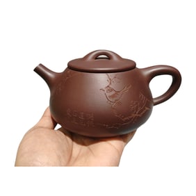 Chinese Yixing Zisha Clay Plum Flower & Magpie Design Teapot w Artist Signed