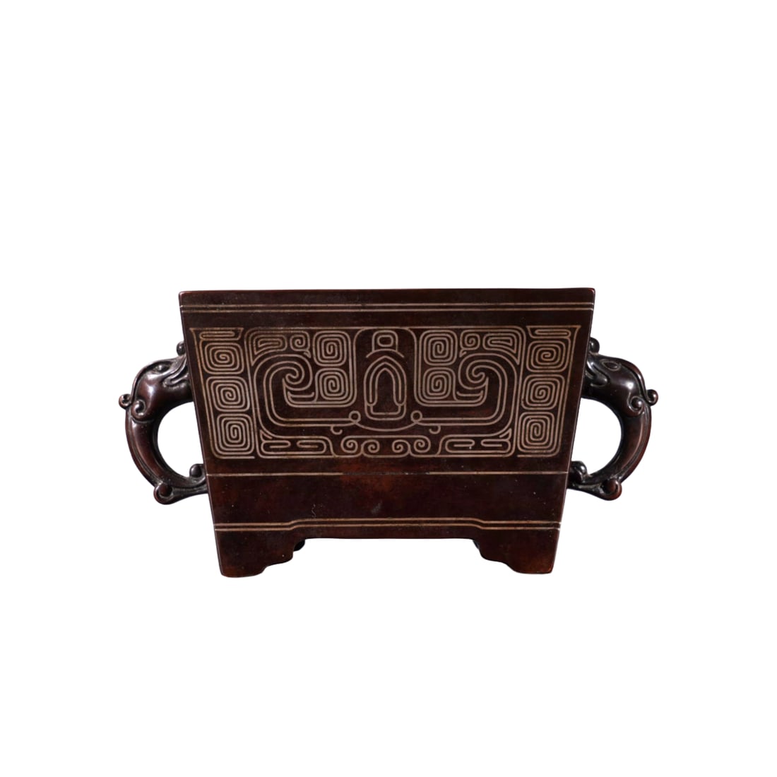 Vintage Chinese Copper Inlay Silver Wires Double Ear Beast Incense Burner: Vintage Chinese Copper Inlay Silver Wires Double Ear Beast Incense BurnerDimension: 110 x 78 x 76 (mm) 4.33 x 3.07 x 2.99 (inches) Weight: 2.88 lbs/ 1305 g
