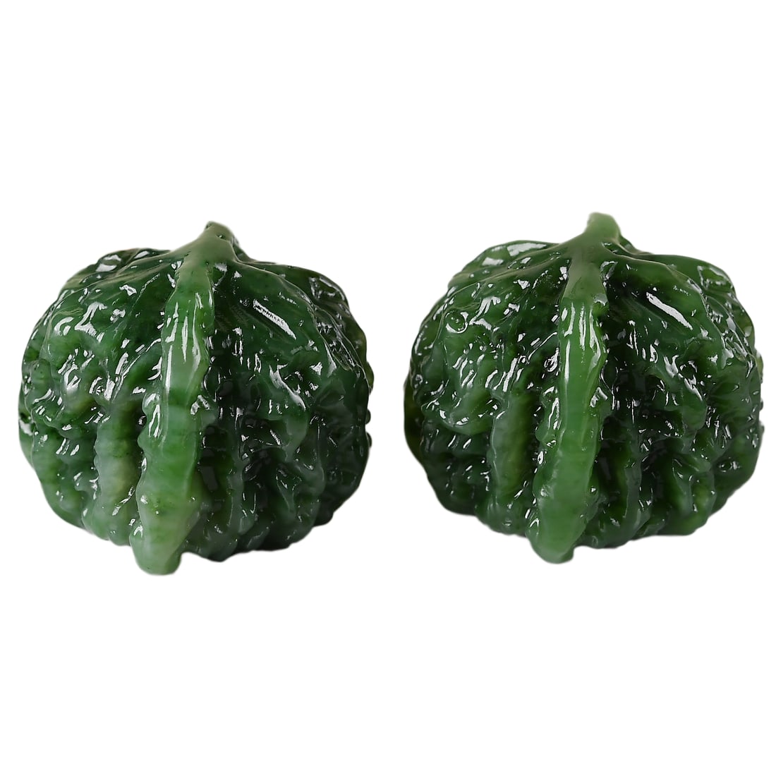 A Pair Chinese Green Hetian Jade Carved Walnut Statue w Certificate: A Pair Chinese Green Hetian Jade Carved Walnut Statue w CertificateDimension: 48 x 45 (mm) 1.89 x 1.77 (inches) Weight:0.50 lbs/ 227.29 g