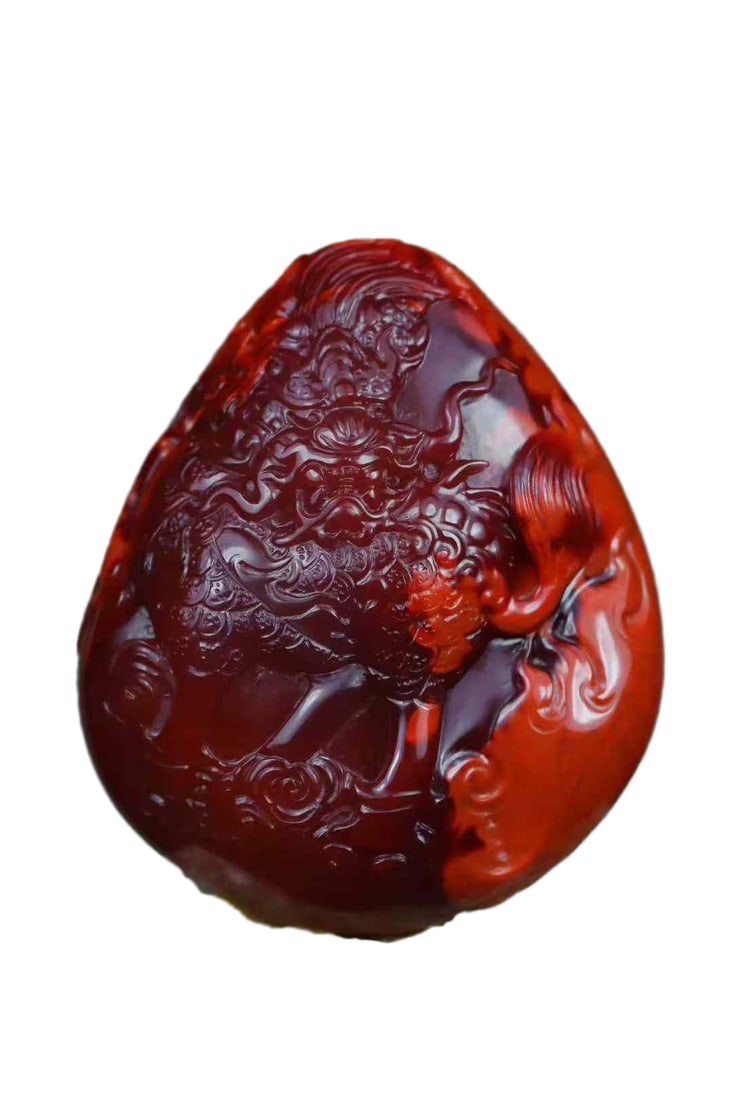 Superb Chinese Nanhong Agate Carved Fortune Kylin Pendant: Superb Chinese Nanhong Agate Carved Fortune Kylin PendantDimension: 43.2 x 36.8 x 17 (mm)1.70 x 1.45 x 0.67 (inches) Weight: 0.08 lbs/ 35.4 g