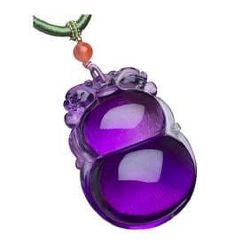 Beautiful Amethyst Carved Gourd Pendant w Hand Woven Necklace
