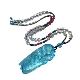 Beautiful Natural Aquamarine Carved Fortune Cicada Pendant