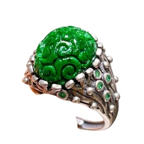 Beautiful 925 Silver Inlay Green Jadeite Ring