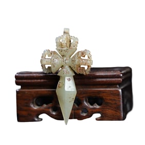 Vintage Chinese Hetian Jade Carved Dharma-vessel Pendant
