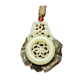 Chinese Hetian Jade Carved Flower Pendant
