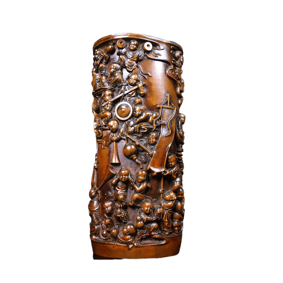 Vintage Chinese Boxwood Wood Carved Kids Brush Pot: Vintage Chinese Boxwood Wood Carved Kids Brush PotDimension: 180 x 80 x 70 (mm)7.09 x 3.15 x 2.75 (inches) Weight:0.90 lbs/ 410 g