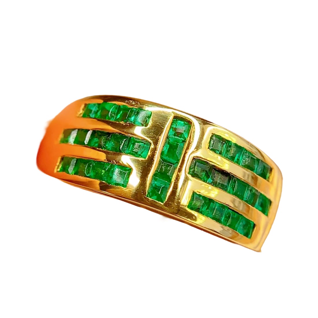 Exquisite 18K Gold Inlay Emerald Ring: Exquisite 18K Gold Inlay Emerald RingWeight:0.01 lbs/ 2.4 g
