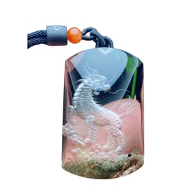 Beautiful Green Crystal Inner Carving Fortune Kylin Pendant w Hand Woven Necklace