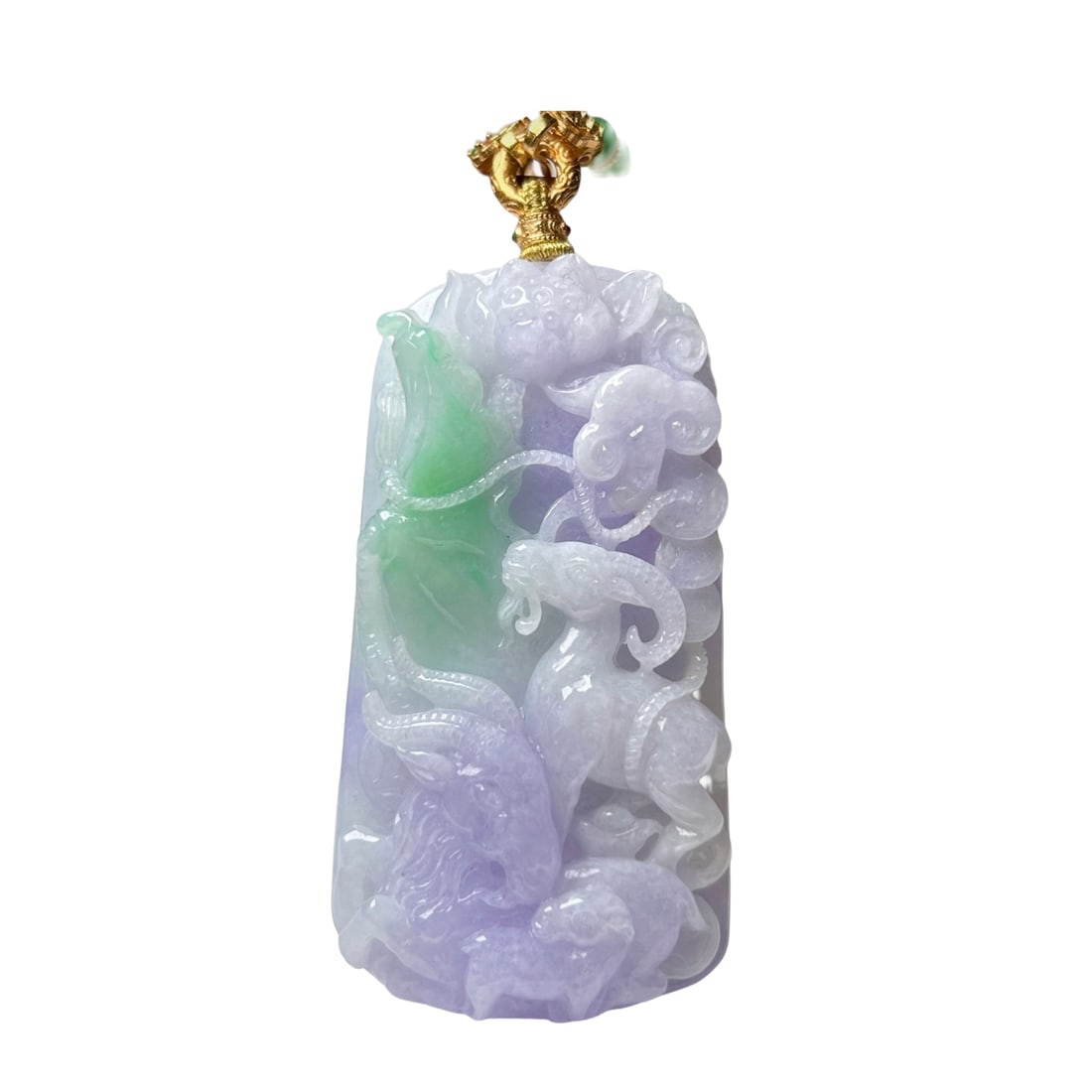 Exquisite Jadeite Carved Fortune Sheep Pendant w Hand Woven Jadeite Beads Necklace: Exquisite Jadeite Carved Fortune Sheep Pendant w Hand Woven Jadeite Beads NecklaceDimension: 66 x 35 x 13 (mm) 2.60 x 1.38 x 0.51 (inches)