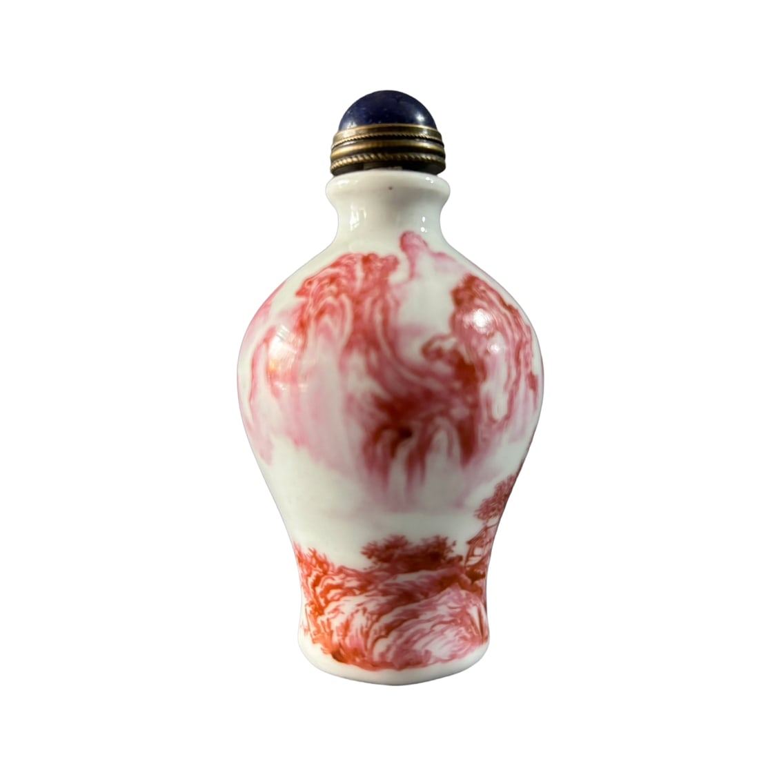 Chinese Underglaze Red Mountain River Scene Design Porcelain Snuff Bottle: Chinese Underglaze Red Mountain River Scene Design Porcelain Snuff BottleDimension: 70 x 45 (mm)2.75 x 1.77 (inches)