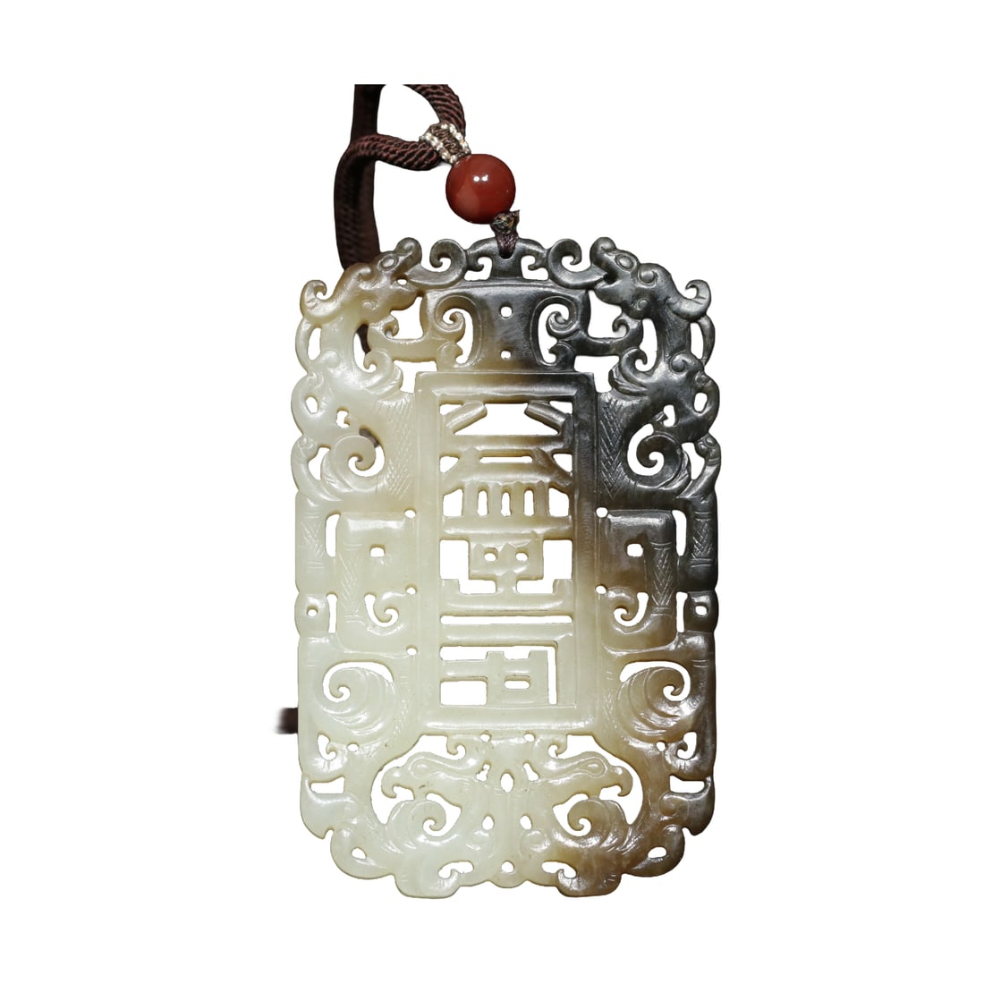 Openwork Chinese Hetian Jade Carved Dragon Phoenix Pendnat: Openwork Chinese Hetian Jade Carved Dragon Phoenix PendnatDimension: 76 x 49 x 6 (mm)2.99 x 1.93 x 0.24 (inches) Weight:0.11 lbs/ 49.5 g