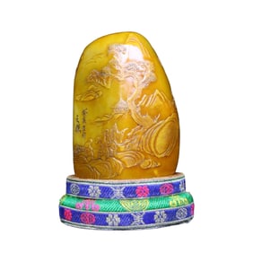 Superb Old Chinese Tianhuang Stone Low Relief Pine Tree & Figure Seal Statue