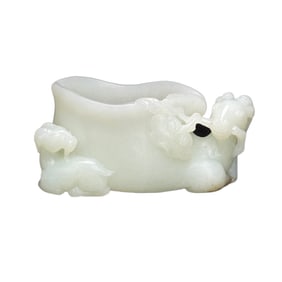 Superb Chinese Hetian Jade Carved Fortune Sheep Wine Cup