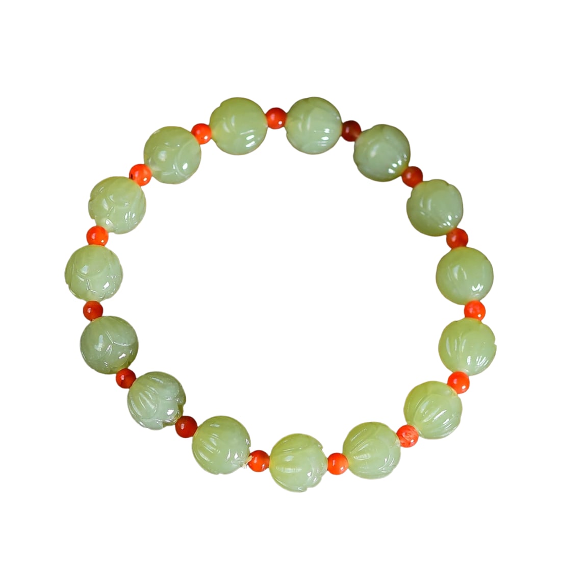 Hand Woven Chinese Hetian Jade Carved Lotus Flower Beads Bracelet: Hand Woven Chinese Hetian Jade Carved Lotus Flower Beads BraceletDimension: 10 (mm) 0.39 (inches)Weight: 0.05 lbs/ 22.01 g