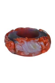 Chinese Nanhong Agate Carved Four Divine Beast Thumb Ring