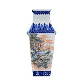 Chinese Blue And White Porcelain + Famille Rose Figure Design Porcelain Vase