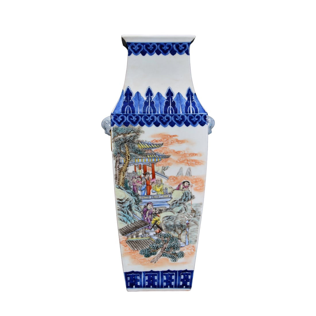 Chinese Blue And White Porcelain + Famille Rose Figure Design Porcelain Vase: Chinese Blue And White Porcelain + Famille Rose Figure Design Porcelain VaseDimension: 320 x 180 (mm) 12.60 x 7.09 (inches)