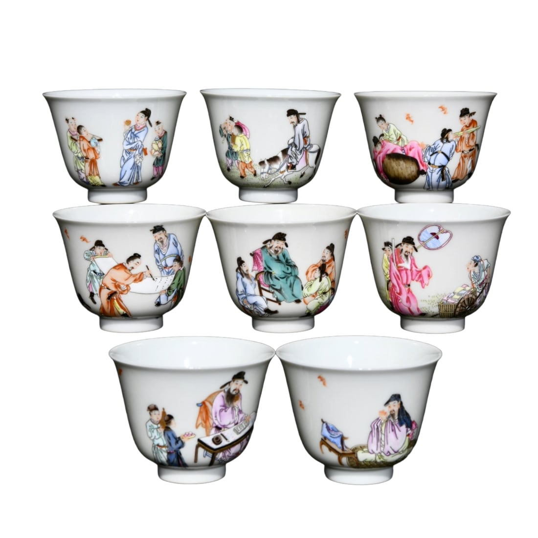 A Set Eight Chinese Famille Rose Figure Design Porcelain Cups: A Set Eight Chinese Famille Rose Figure Design Porcelain CupsDimension: 65 x 50 (mm)2.56 x 1.97 (inches)