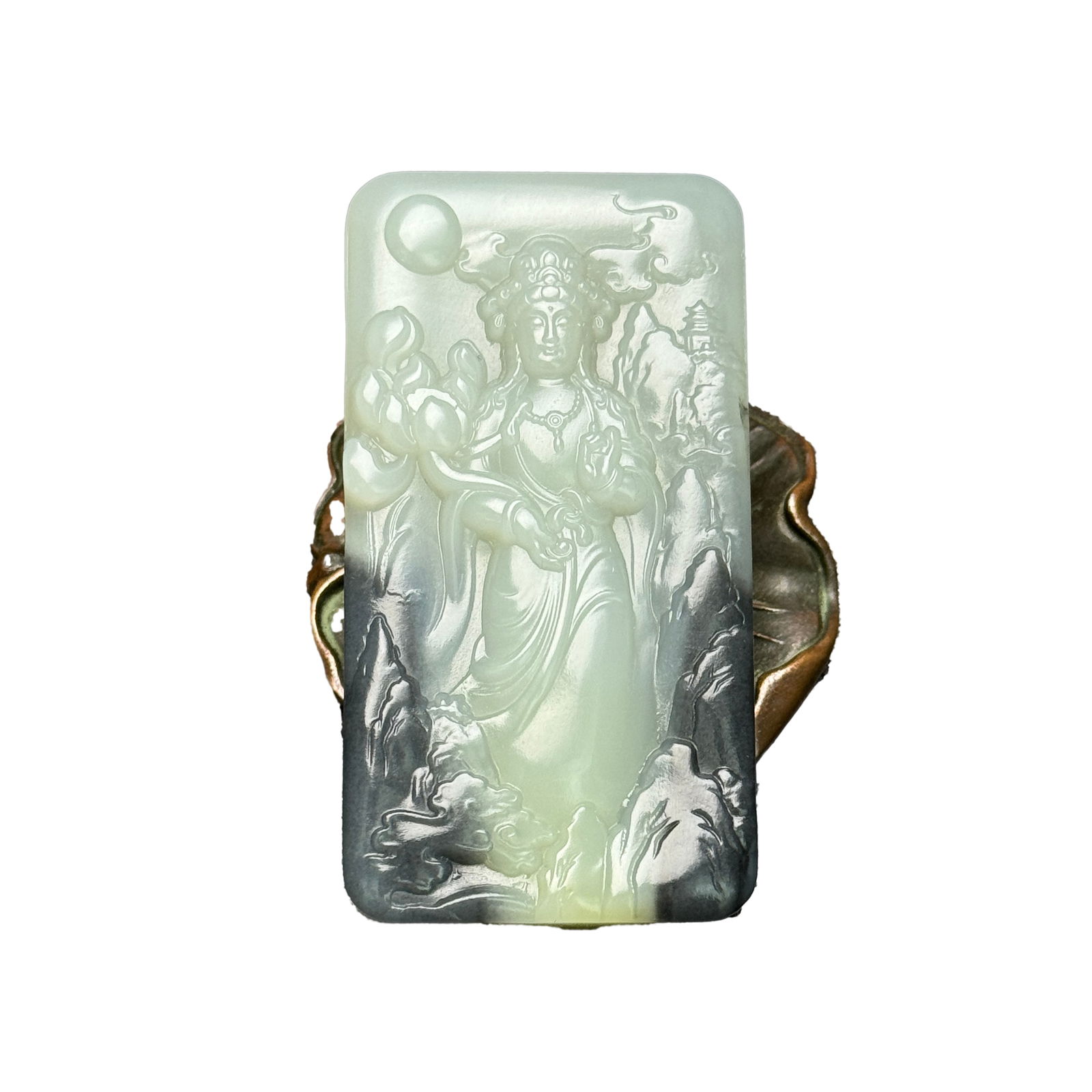Superb Chinese Hetian Jade Carved Kwan-yin Pendant: Superb Chinese Hetian Jade Carved Kwan-yin PendantDimension: 65 x 34 x 13 (mm)2.56 x 1.34 x 0.51 (inches) Weight: 0.16 lbs/ 71 g
