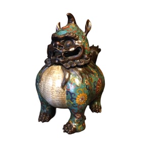 Vintage Chinese Copper Cloisonne Fortune Beast Incense Burner