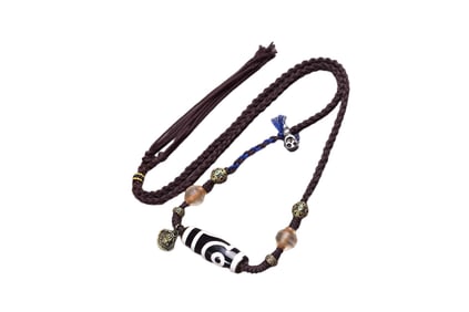 Hand Woven Tibetan 2 Eye DZI Agate Lucky Pendant