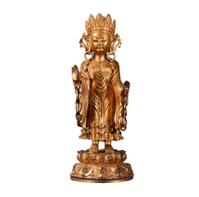 Superb Old Tibetan Gilt Gold Copper Buddha Statue
