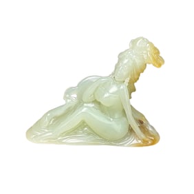 Superb Chinese Hetian Jade Carved Beautiful Woman Statue