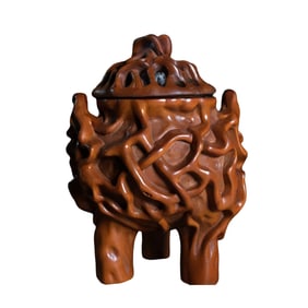 Vintage Chinese Boxwood Wood Carved Incense Burner